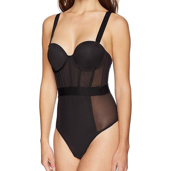 Dkny Tops Nwt Dkny Strapless Bodysuit Sheer Sleek Mesh Foam Cups